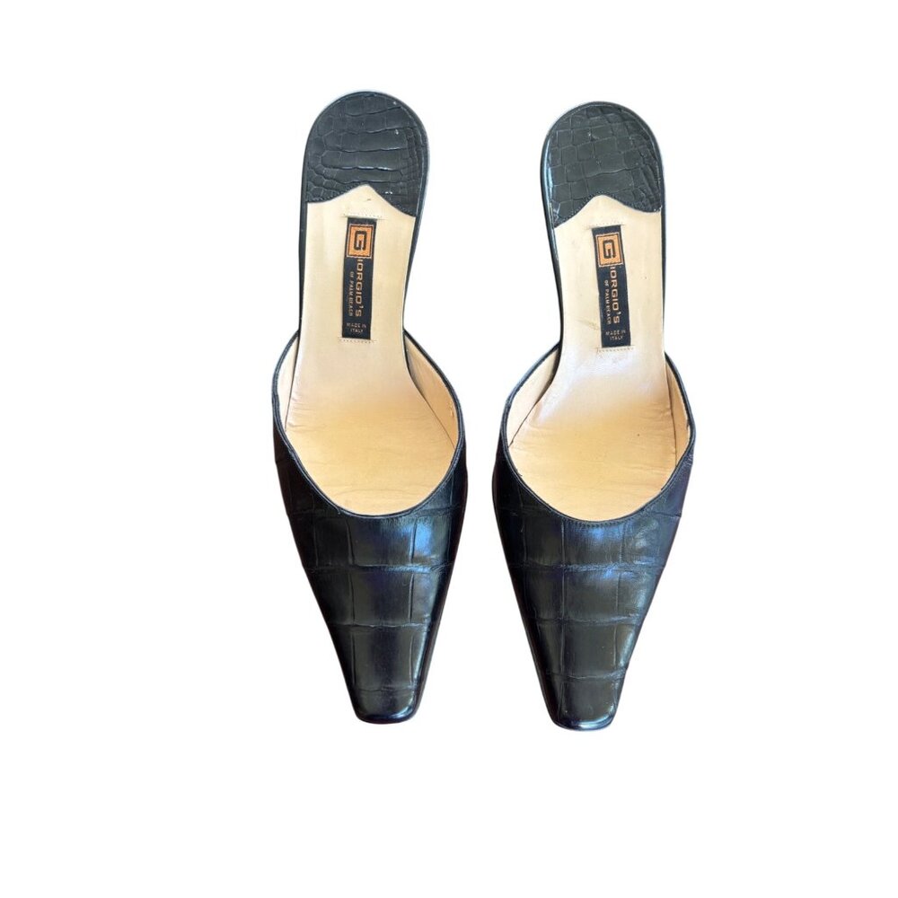 Giorgios Of Palm Beach Black Genuine Alligator Kitten Heel Mules Women's Size 6